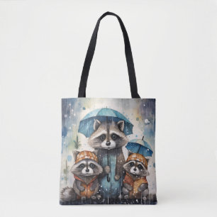 Tote Bag Raton laveurs mignons sous la pluie