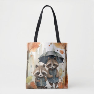 Tote Bag Raton laveurs mignons sous la pluie