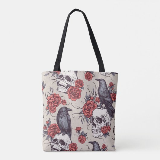 Tote Bag Ravens, crânes et fleurs (Dos)