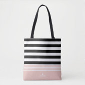 Tote Bag Rayé noir, blanc et rose personnalisé (Devant)