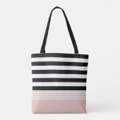 Tote Bag Rayé noir, blanc et rose personnalisé (Dos)