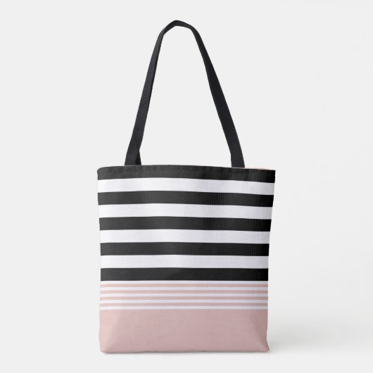Tote Bag Rayé noir, blanc et rose personnalisé (Dos)