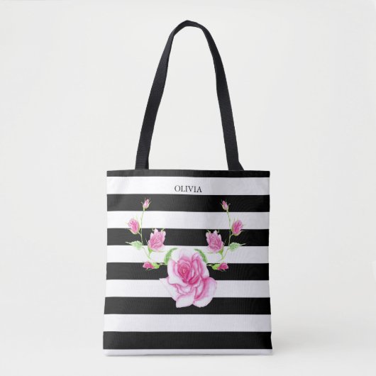 Tote Bag Rayé Stylé | Rose Rose (Devant)