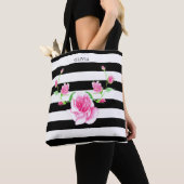 Tote Bag Rayé Stylé | Rose Rose (De près)