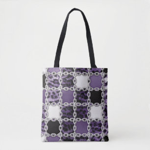 Tote Bag Rayon ultraviolet transparent léopard et argenté