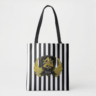 Tote Bag Rayure audacieuse d'or noir sicilien de Trinacria