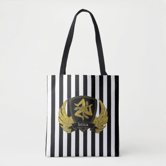 Tote Bag Rayure audacieuse d'or noir sicilien de Trinacria (Devant)