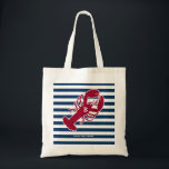 Tote Bag Rayure blanche bleue de monogramme rouge nautique<br><div class="desc">Un homard rouge avec votre monogramme ou texte a placé sur un arrière - plan rayé de bleu marine et blanc. Une conception parfaite pour une plage ou une maison d'été par l'océan, homard font cuire au four sur le rivage, les réunions ou juste la vie quotidienne. Cliquez sur dessus...</div>