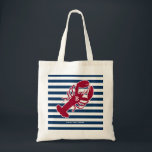 Tote Bag Rayure blanche bleue de monogramme rouge nautique<br><div class="desc">Un homard rouge avec votre monogramme ou texte a placé sur un arrière - plan rayé de bleu marine et blanc. Une conception parfaite pour une plage ou une maison d'été par l'océan, homard font cuire au four sur le rivage, les réunions ou juste la vie quotidienne. Cliquez sur dessus...</div>