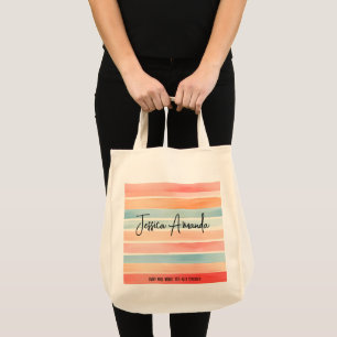 Tote Bag Rayure colorée aquarelle lumineuse personnalisée
