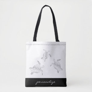 Tote Bag Rayure décorative blanche argentée de tortues de
