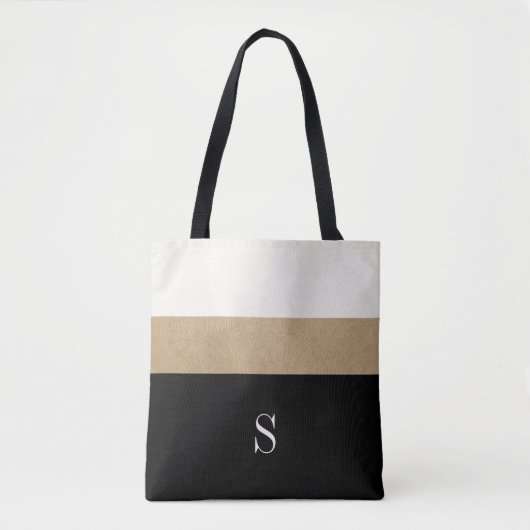 Tote Bag Rayure moderne d'or de noir de monogramme (Devant)