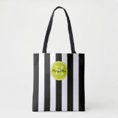 Tote Bag Rayure Noir et Blanc avec Monogramme Vert Citron (Devant)
