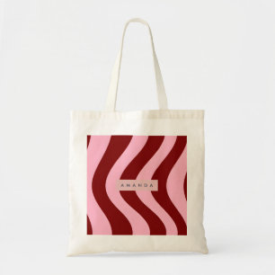 Tote Bag Rayure ondulée personnalisée rouge cerise et rose