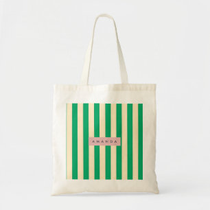 Tote Bag Rayure verte et crème vintage personnalisée