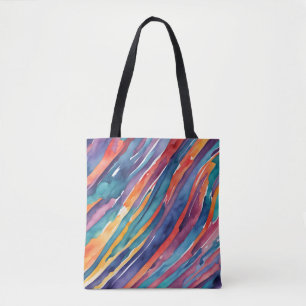 Tote Bag Rayures Aquarelle Orange, Rose Bleu Vert Violet 