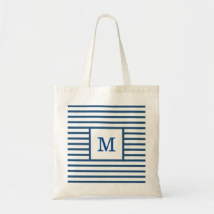 Tote Bag Rayures Bleues et Blanches Monogramme Personnalisé