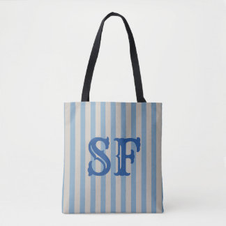 Tote Bag Rayures Bleues et Blanches Monogramme Personnalisé