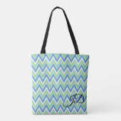 Tote Bag Rayures Chevron Bleu Vert et Blanc (Dos)