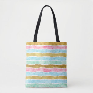 Tote Bag Rayures chics d'aquarelle d'or