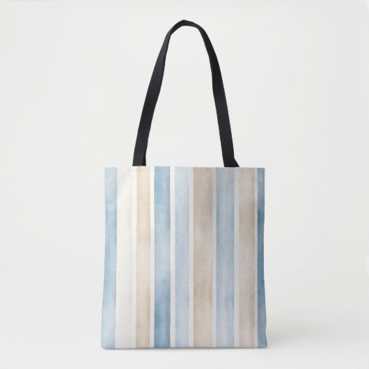 Tote Bag Rayures Crème Bleu de Plage (Devant)