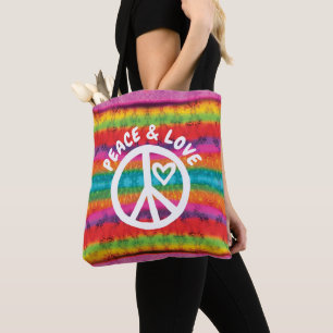 Tote Bag Rayures de colorant de cravate de paix et d'amour