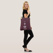 Tote Bag Rayures de zèbre bordeaux Motif Verset biblique Ch (Sur le modèle)