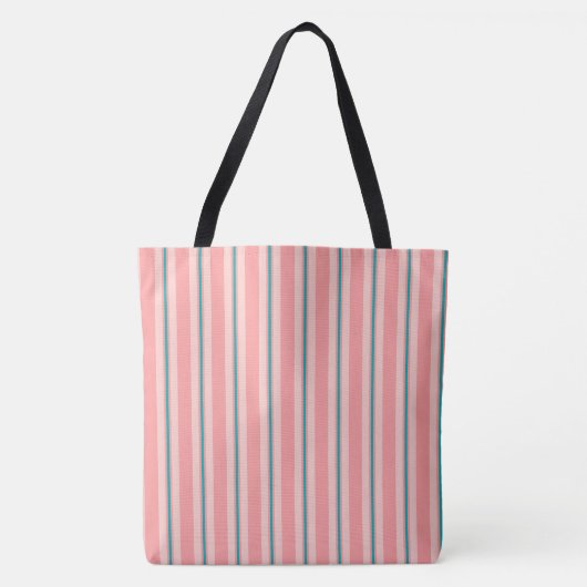 Tote Bag Rayures d'été - corail et turquoise (Devant)