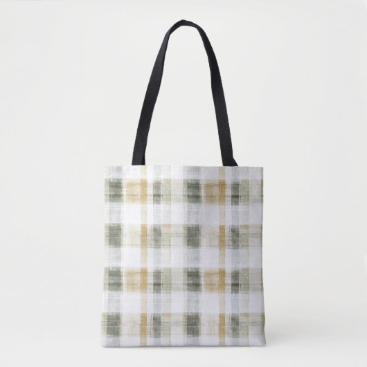 Tote Bag Rayures écossaises vert jaune blanc (Devant)