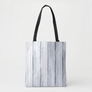 Tote Bag Rayures fines aquarelles, bleu ardoise, gris sur f