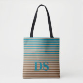 Tote Bag Rayures horizontales Monogramme Brown et bleu (Devant)