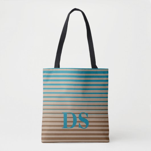 Tote Bag Rayures horizontales Monogramme Brown et bleu (Devant)
