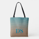 Tote Bag Rayures horizontales Monogramme Brown et bleu (Dos)