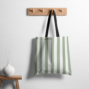 Tote Bag Rayures Intemporelles Vert Sauge