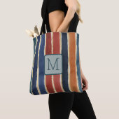 Tote Bag Rayures larges verticales bloc de couleur sarcelle (De près)