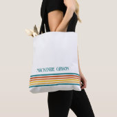 Tote Bag Rayures minimalistes monogrammées rétro (De près)