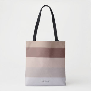Tote Bag Rayures Modernes avec Monogramme Beige Mauve