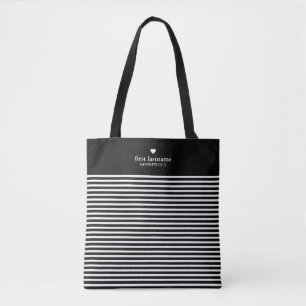 Tote Bag Rayures modernes avec Monogramme cardiaque haut de