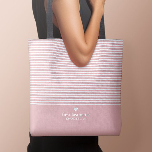 Tote Bag Rayures modernes avec Monogramme cardiaque haut de