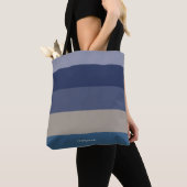 Tote Bag Rayures Modernes avec Monogramme Teintes de Bleu (De près)
