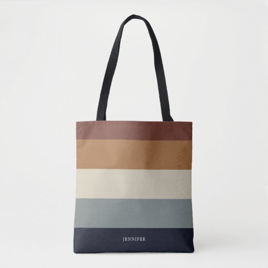 Tote Bag Rayures Modernes avec Monogramme Terreux (Devant)