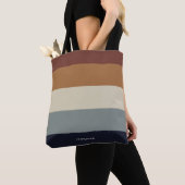 Tote Bag Rayures Modernes avec Monogramme Terreux (De près)