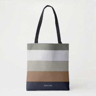 Tote Bag Rayures Modernes avec Monogramme Terreux