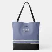 Tote Bag Rayures Monogram Modernes Noir Bleu (Dos)