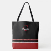 Tote Bag Rayures Monogramme Moderne Noir Rouge (Devant)