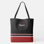 Tote Bag Rayures Monogramme Moderne Noir Rouge (Dos)