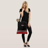 Tote Bag Rayures Monogramme Moderne Noir Rouge (Sur le modèle)