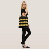 Tote Bag Rayures monogramme noir et or (Sur le modèle)