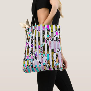 Tote Bag rayures motif rayées Abstraites beige turquoise p