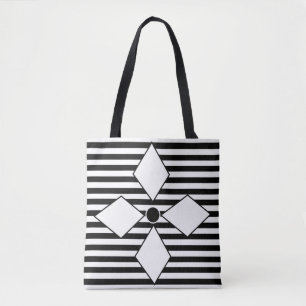 Tote Bag Rayures Noir Blanc Diamant Géométrique 